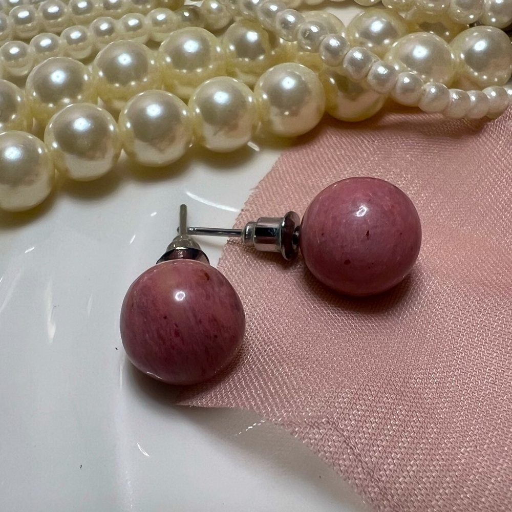🍒🌸🌹Rare Natural Rhodochrosite Stud Earrings + Rose Gold Stud🌹🌸🍒